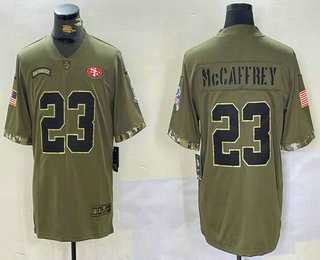 Men%27s San Francisco 49ers #23 Christian McCaffrey Olive 2022 Salute To Service Limited Stitched Jersey Dzhi